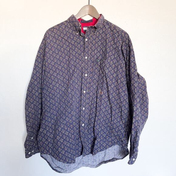 Vintage Tommy Hilfiger Nautical Anchor Button Down Shirt Navy Blue Large 90s - Picture 1 of 5
